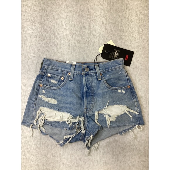 Levi's Pants - Levis Premium 501 High Rise Shorts Light Wash Distressed Denim 563270012 Size 24